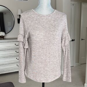 Women's Philosophy small Heather Gray/Brown Ruffle Sleeve light sweater top